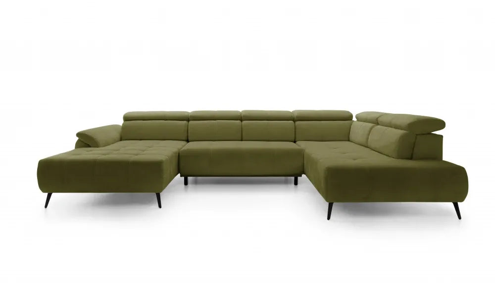 Coltar extensibil electric In forma de U  tapitat cu Chenille Verde cu lada depozitare Genova III