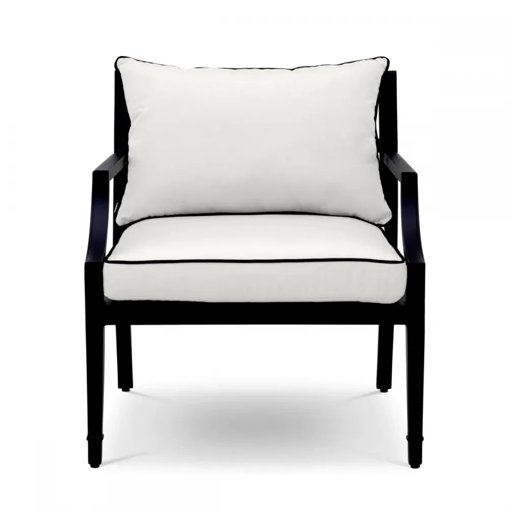 Fotoliu de exterior din Metal Negru si Stofa Alb H79xL68.5xA80cm Bella Vista Eichholtz