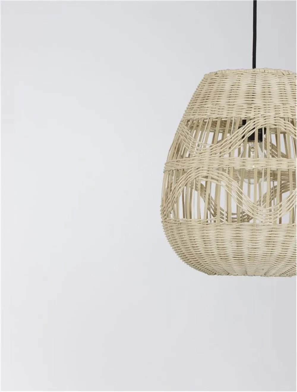 Pendul structura din Metal Negru si abajur din Ratan Bej H185xL30cm IP20 MARLO