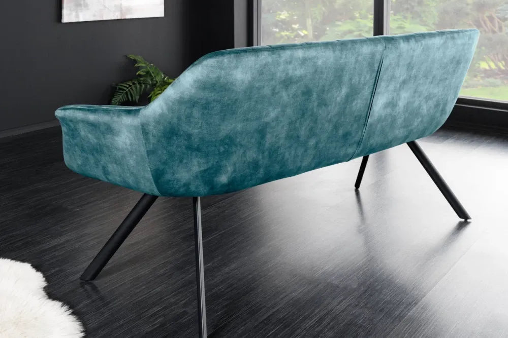 Banca din Metal Negru si Stofa Turcoaz H85xL165cm Papillon