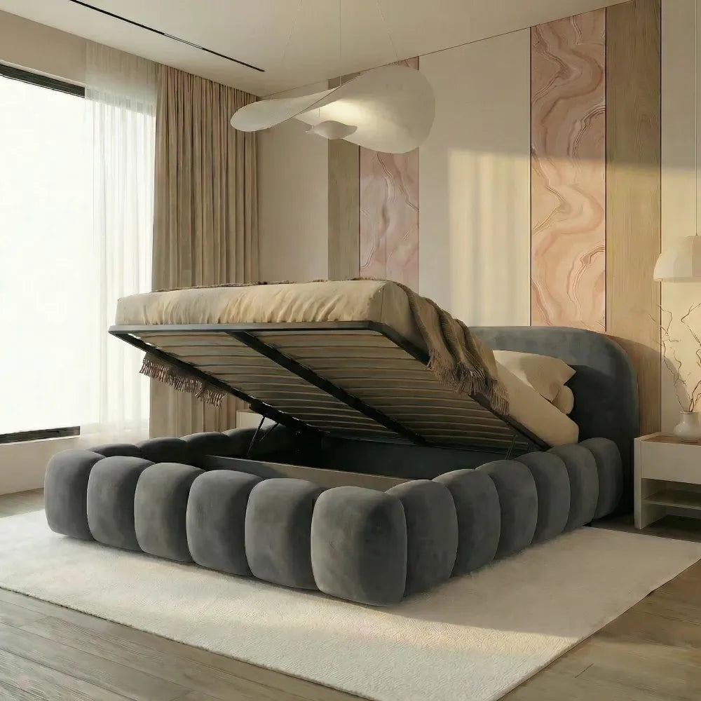 Pat tapitat cu material catifea Gri inchis 160 x 200 Orlando slim