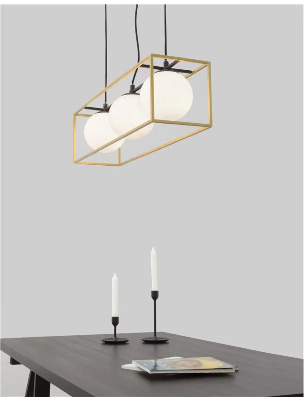 Lustra structura din Metal Negru/Auriu si abajur din Sticla Alb H120xL70cm IP20 JULIET