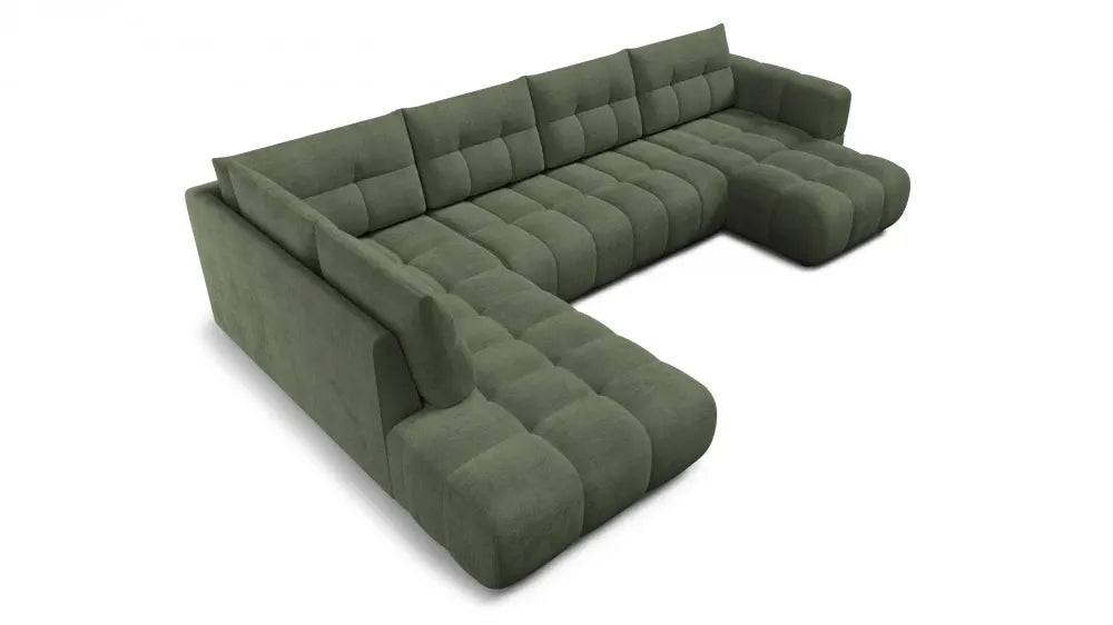 Coltar in forma de U tapitat cu material pet friendly Alias verde L374 x 219cm