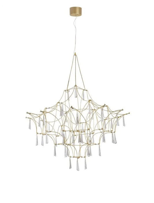 Candelabru structura din Metal Auriu si abajur din Cristal Transparent H160xL80cm IP20 20W 2000lm 3000k GORO