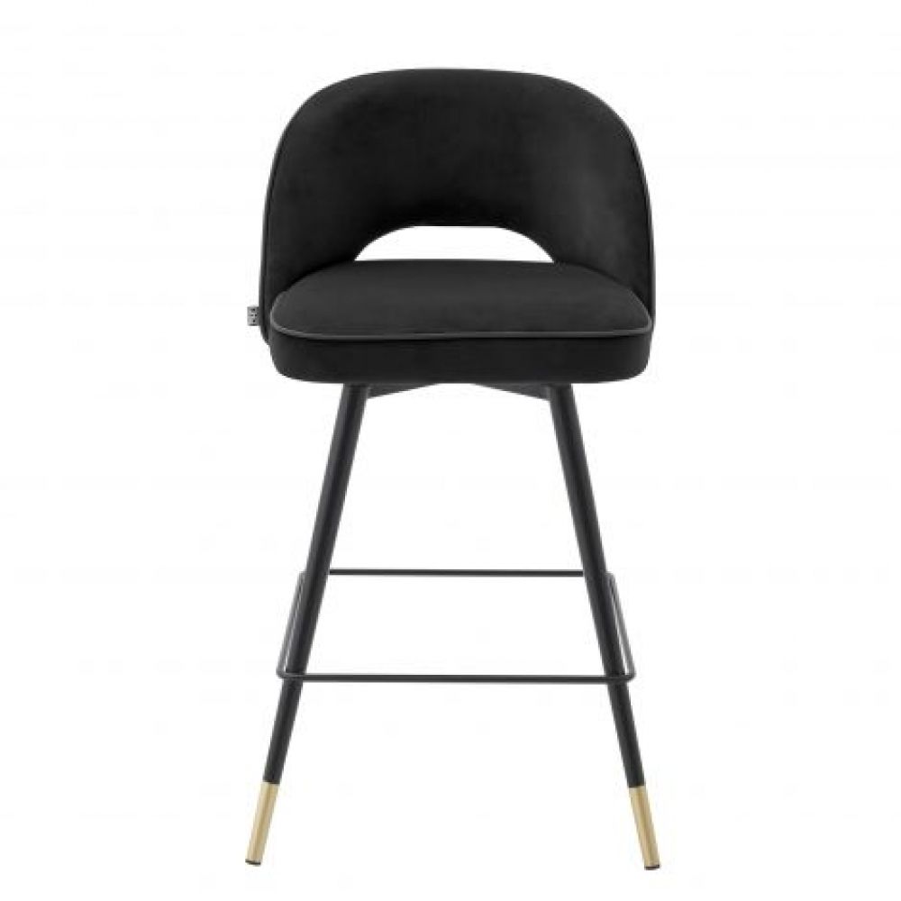 Set 2 scaune de insula rotative tapitat cu Catifea Negru cu picioare din Metal Negru/Auriu H93xL51xA52cm Cliff