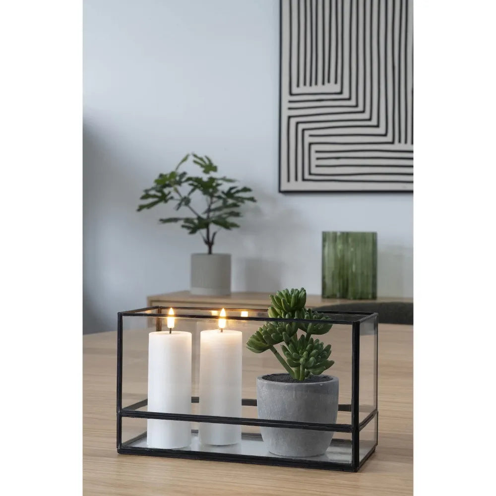 Suport lumanari din Metal/Sticla Negru/Transparent H15xL30cm Hurricane