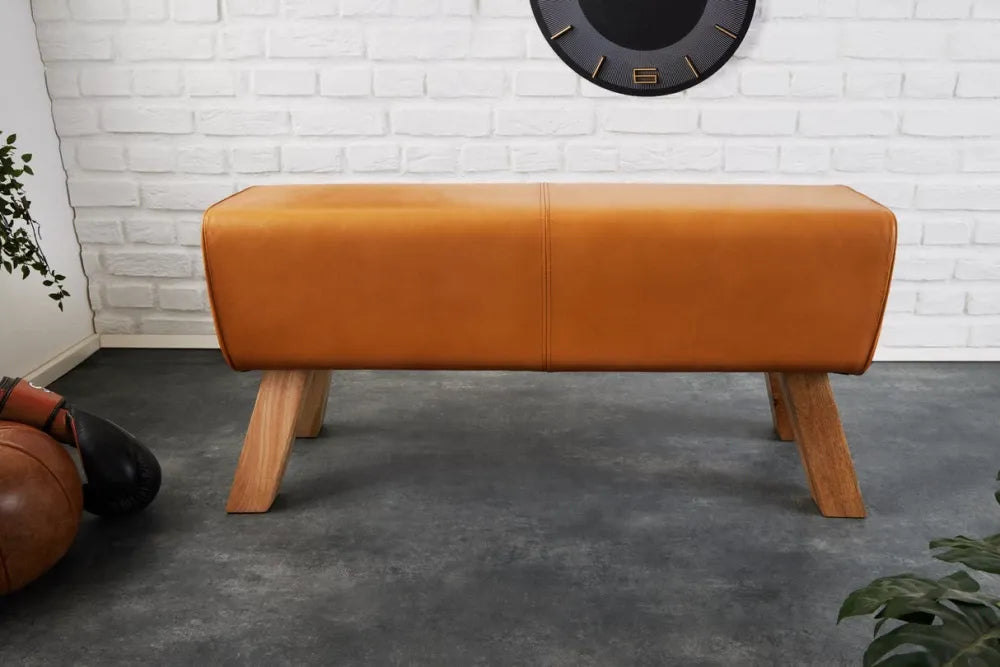Bancheta din Lemn de mango Maro si Piele naturala Maro H50xL100cm Turnbock