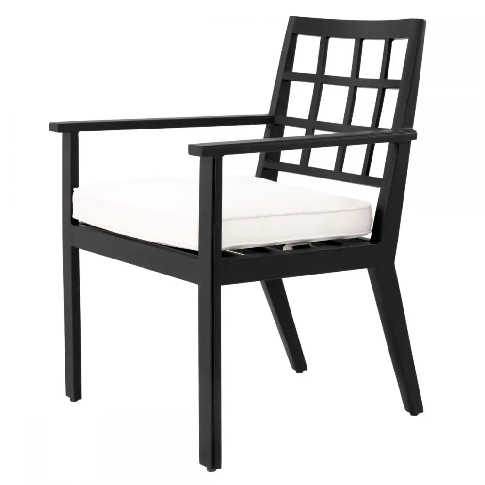 Scaun de exterior din Metal Negru si Stofa Alb H88.5xL64.5xA65cm Cap-Ferrat Eichholtz
