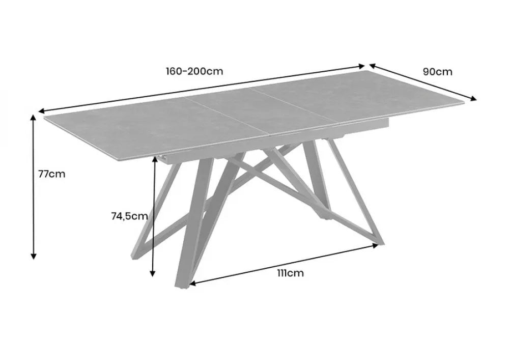 Masa din Sticla securizata/Ceramica Gri grafit si Metal Negru L160-200xH77cm Atlas