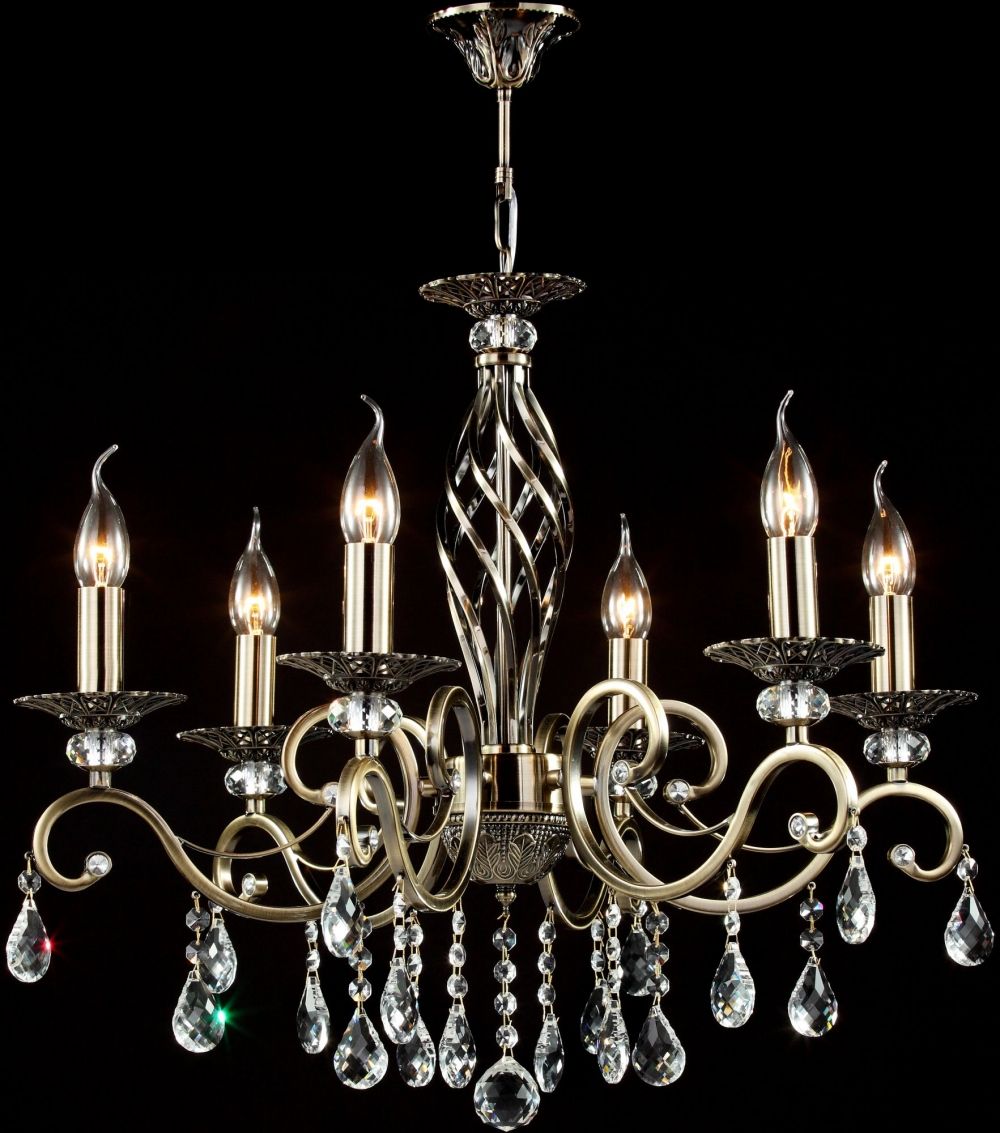Candelabru rotund cu inaltime reglabila din Cristal Auriu cu 6 becuri D63xH116cm Grace