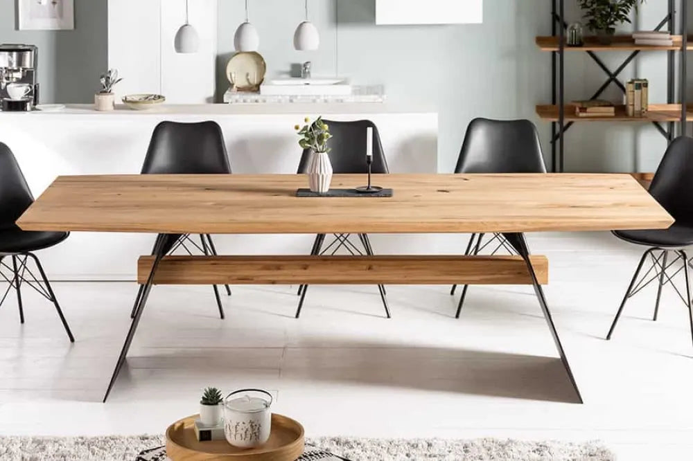 Masa din Lemn de stejar Maro si Metal Negru L200xH76cm Grand oak