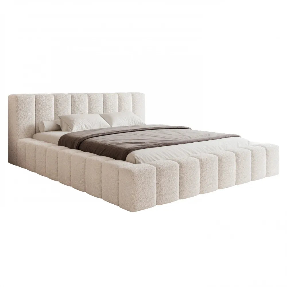Pat 120 x 200 tapitat cu Stofa boucle Abriamo Alb Cubo