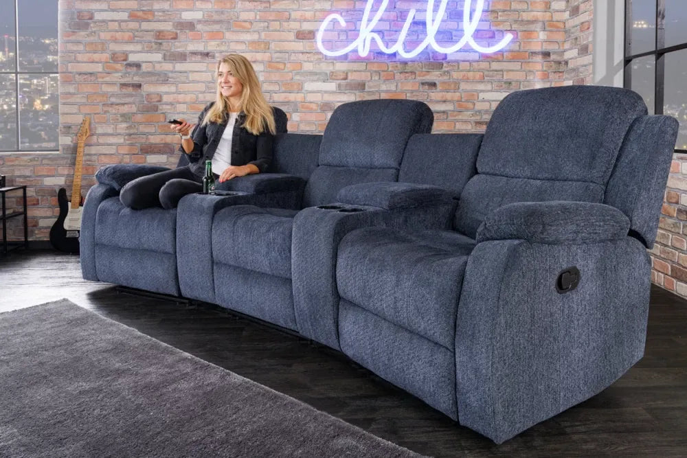 Canapea cu functie relaxare tapitata cu Stofa Gri inchis L295cm Hollywood