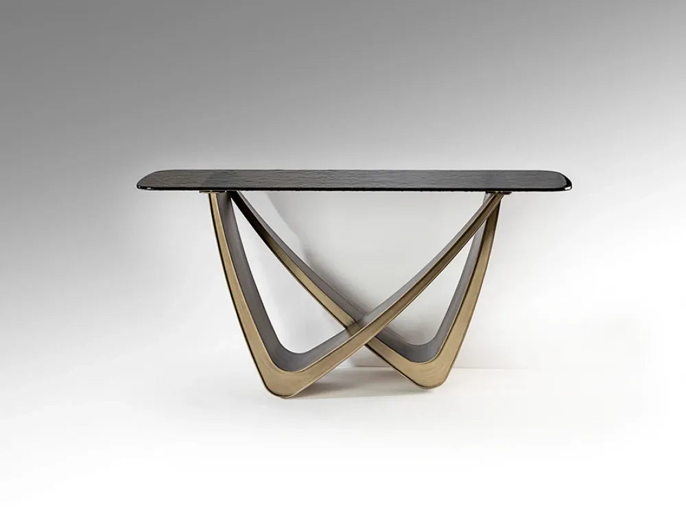 Consola din Metal Bronz si Sticla Gri L150xH76cm Genesis