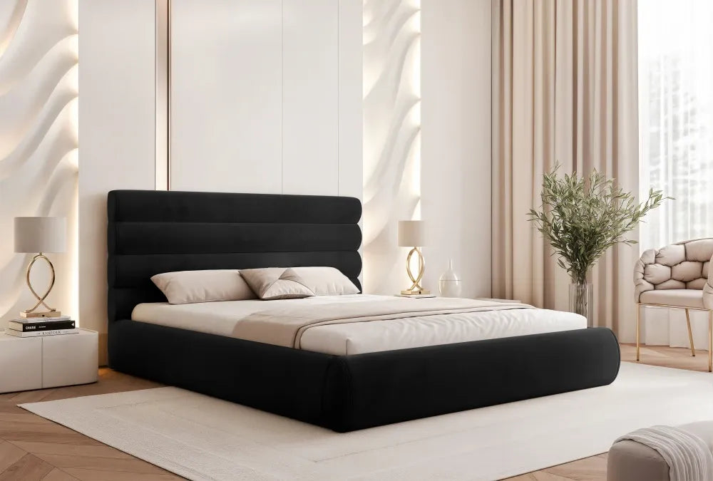 Pat 200 x 200 tapitat cu Catifea Riviera Negru Veya