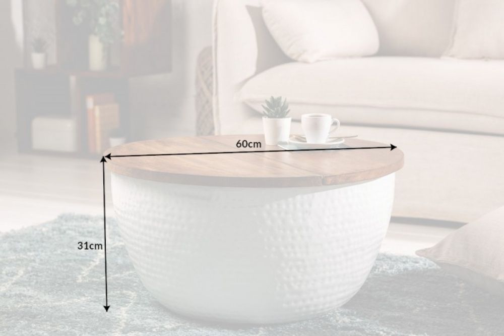 Masuta de cafea rotunda din lemn masiv de mango si Metal Maro/Alb D60xH31cm Orient Storage