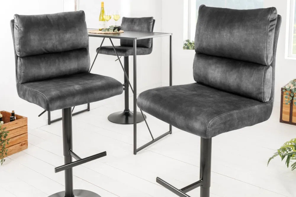Set 2 scaune de bar din Metal Negru si Catifea Gri inchis H100-121xL45cm Comfort
