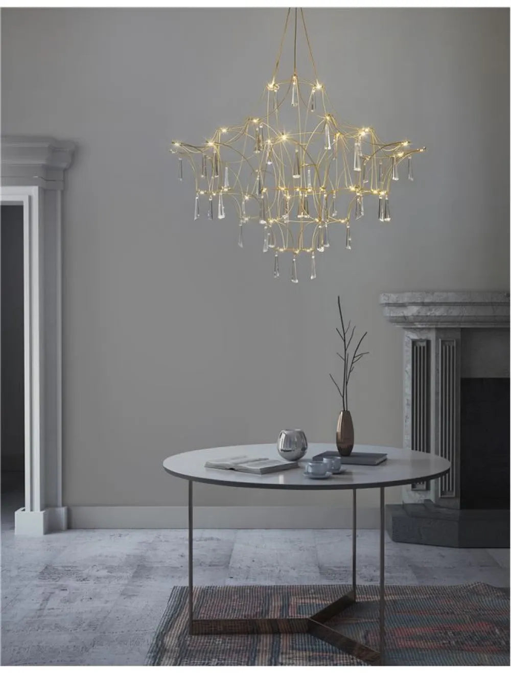 Candelabru structura din Metal Auriu si abajur din Cristal Transparent H160xL80cm IP20 20W 2000lm 3000k GORO
