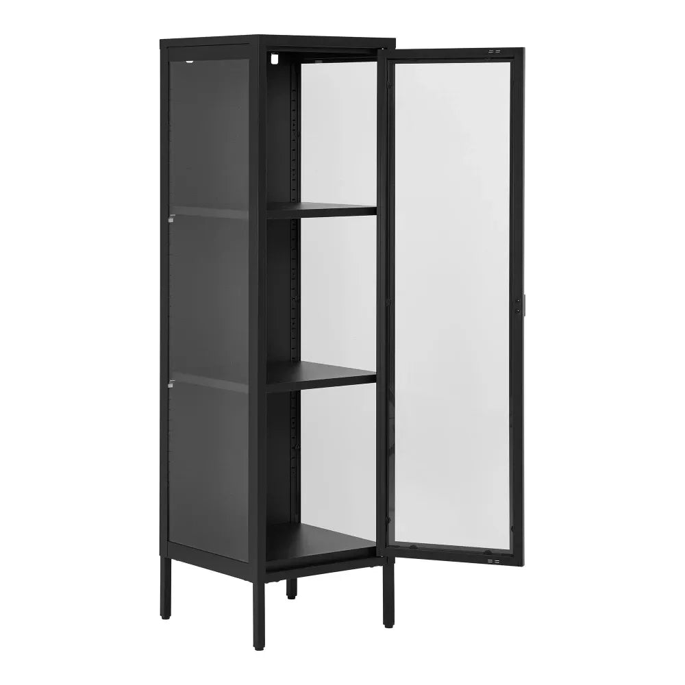 Dulap ingust cu 1 usa din Sticla si Metal Negru L40xH140cm Brisbane Slim