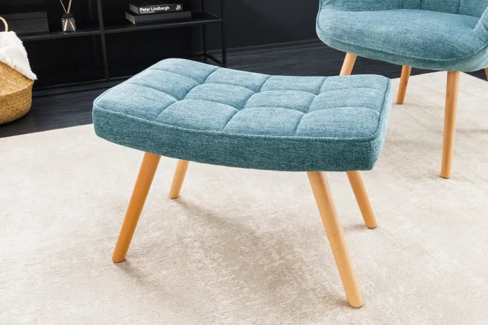 Puf din Lemn de fag Maro si Stofa Albastru H39xL60cm Scandinavia