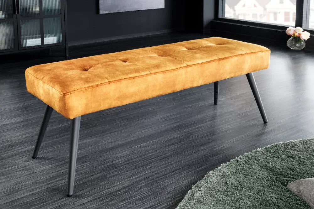 Bancheta din Metal Negru si Catifea Galben H44xL100cm Boutique