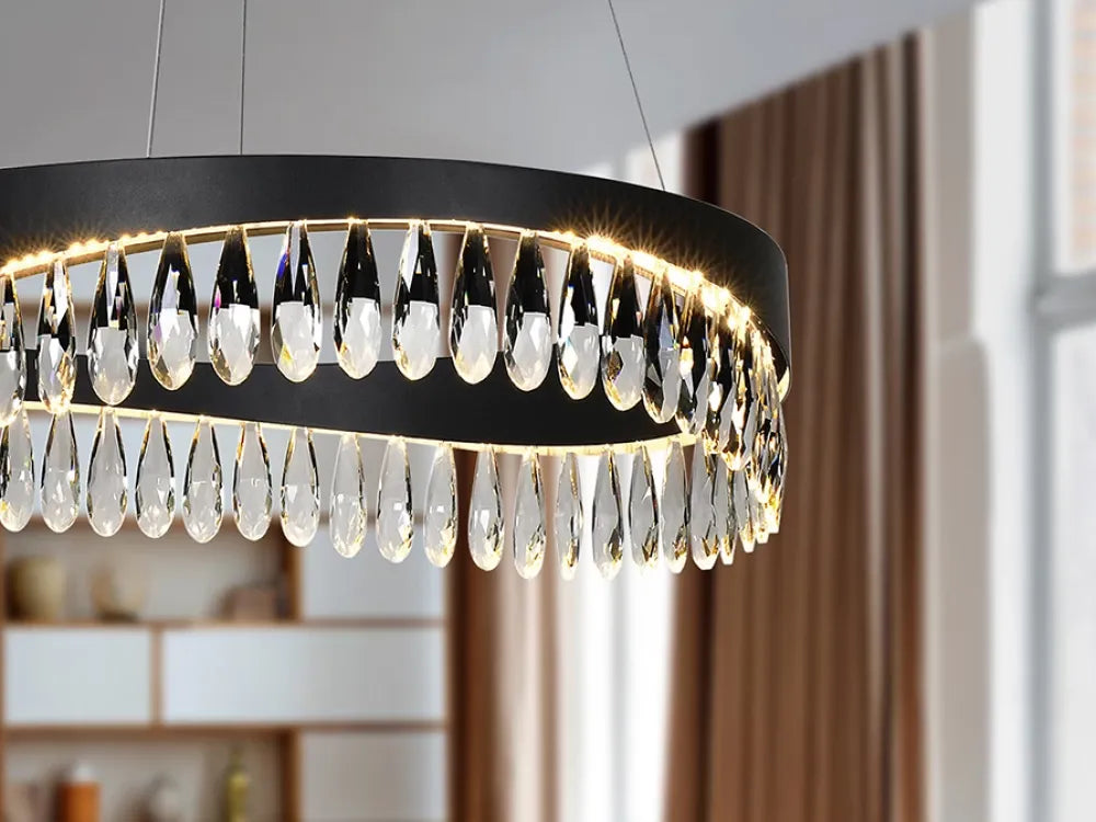 Lustra din Metal Negru si Cristal Transparent D60xH130cm Selene