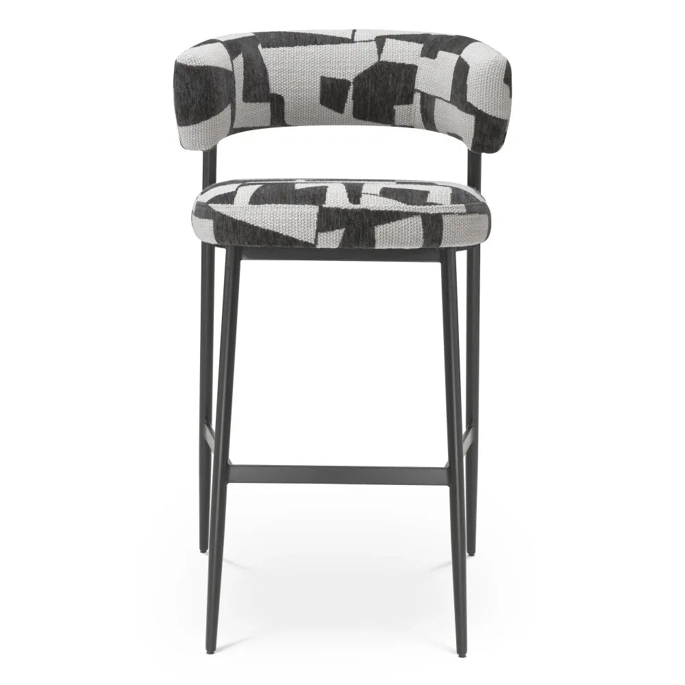 Scaun de bar tapitat cu Stofa Negru/Alb L59xA57xH102cm Folsom Eichholtz