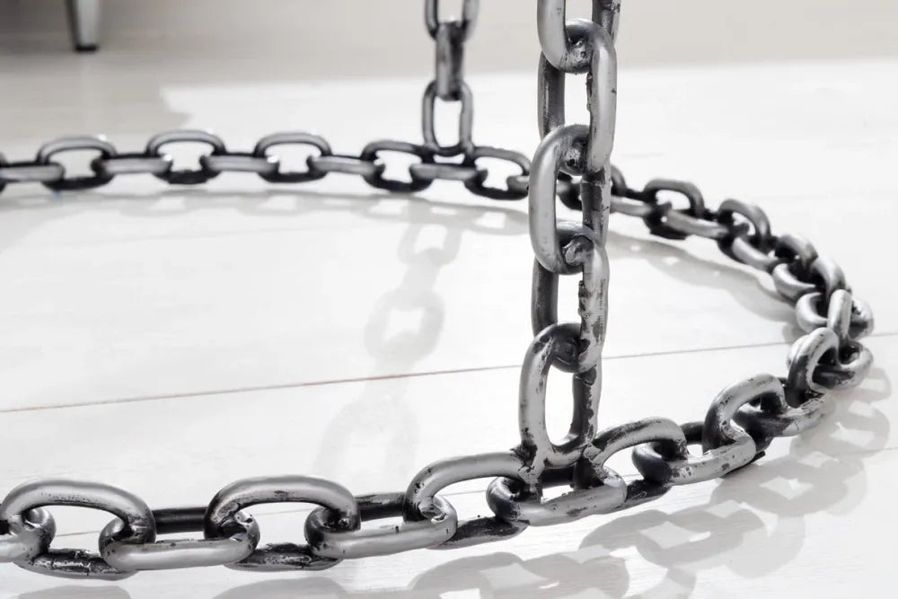 Masuta de cafea din Sticla securizata Transparent si Metal Argintiu L65xH40cm Chain