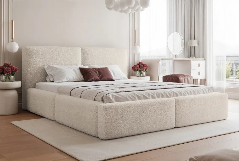 Pat 120 x 200 tapitat cu Stofa boucle Now or never Bej Elara