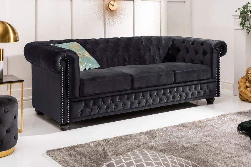 Canapea tapitata cu Catifea Negru L205cm CHESTERFIELD