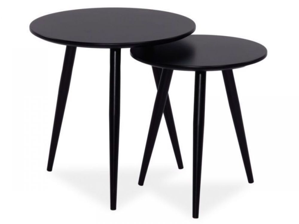 Set 2 masute de cafea Rotunde din MDF si Metal Negru D40/50xH45/50cm Cleo