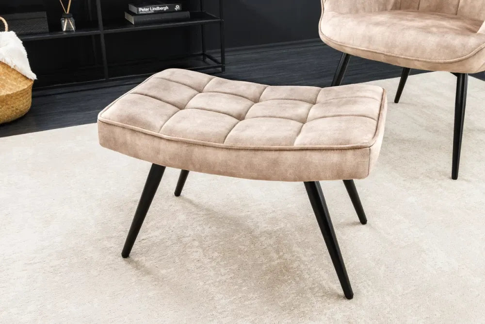 Puf din Metal Negru si Catifea Bej H39xL60cm Scandinavia