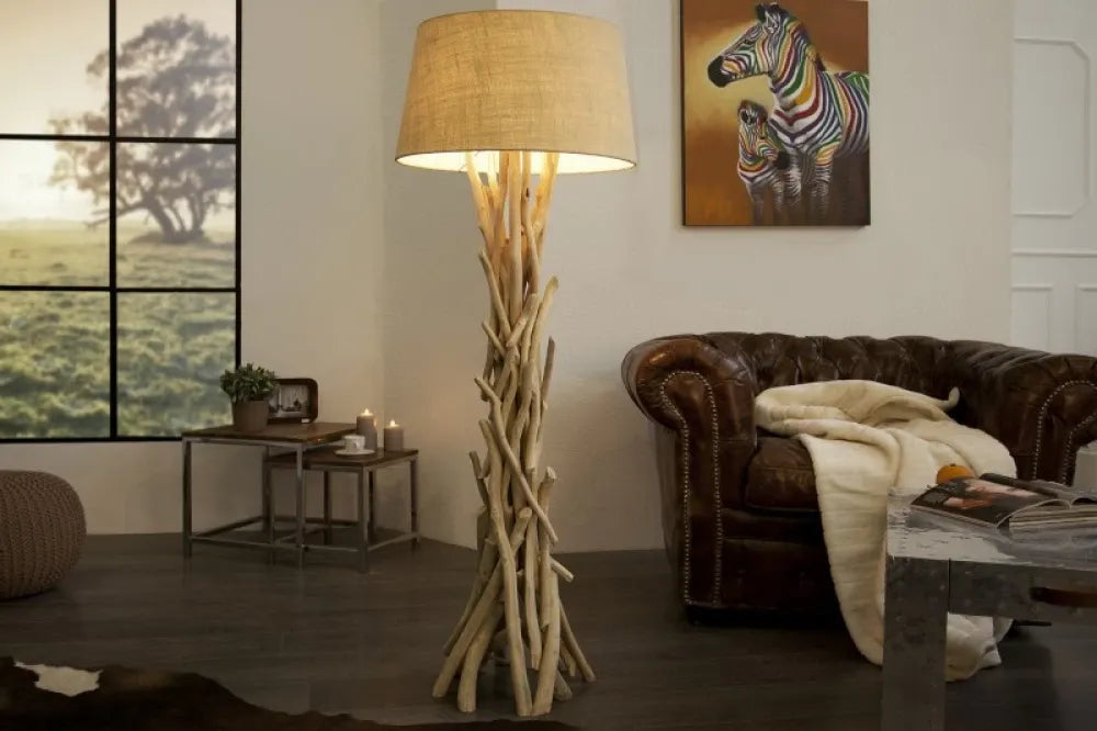 Lampa de podea din Lemn Bej si Textil Bej H155xD55cm Wild Nature