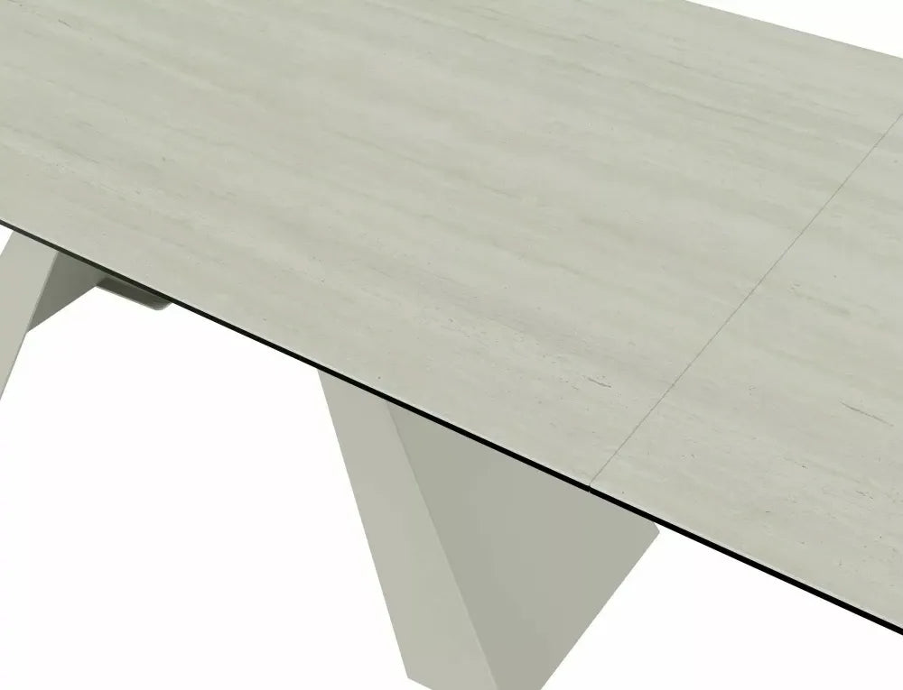 Masa extensibila din Metal Bej si Sticla securizata+Ceramica Bej mat L160-240xH77cm Salvadore