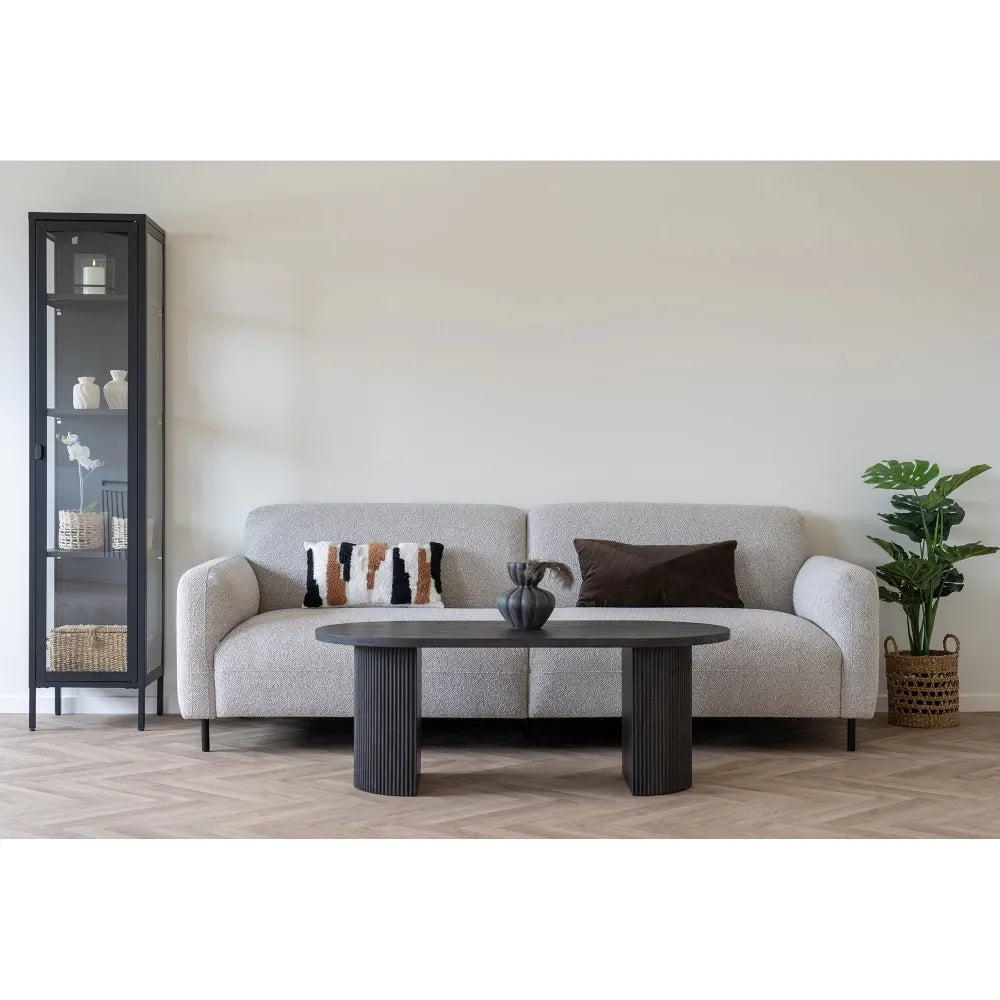 Canapea de 3 locuri cu picioare din Metal Negru tapitata cu Stofa boucle Gri L228xH80cm Salvador