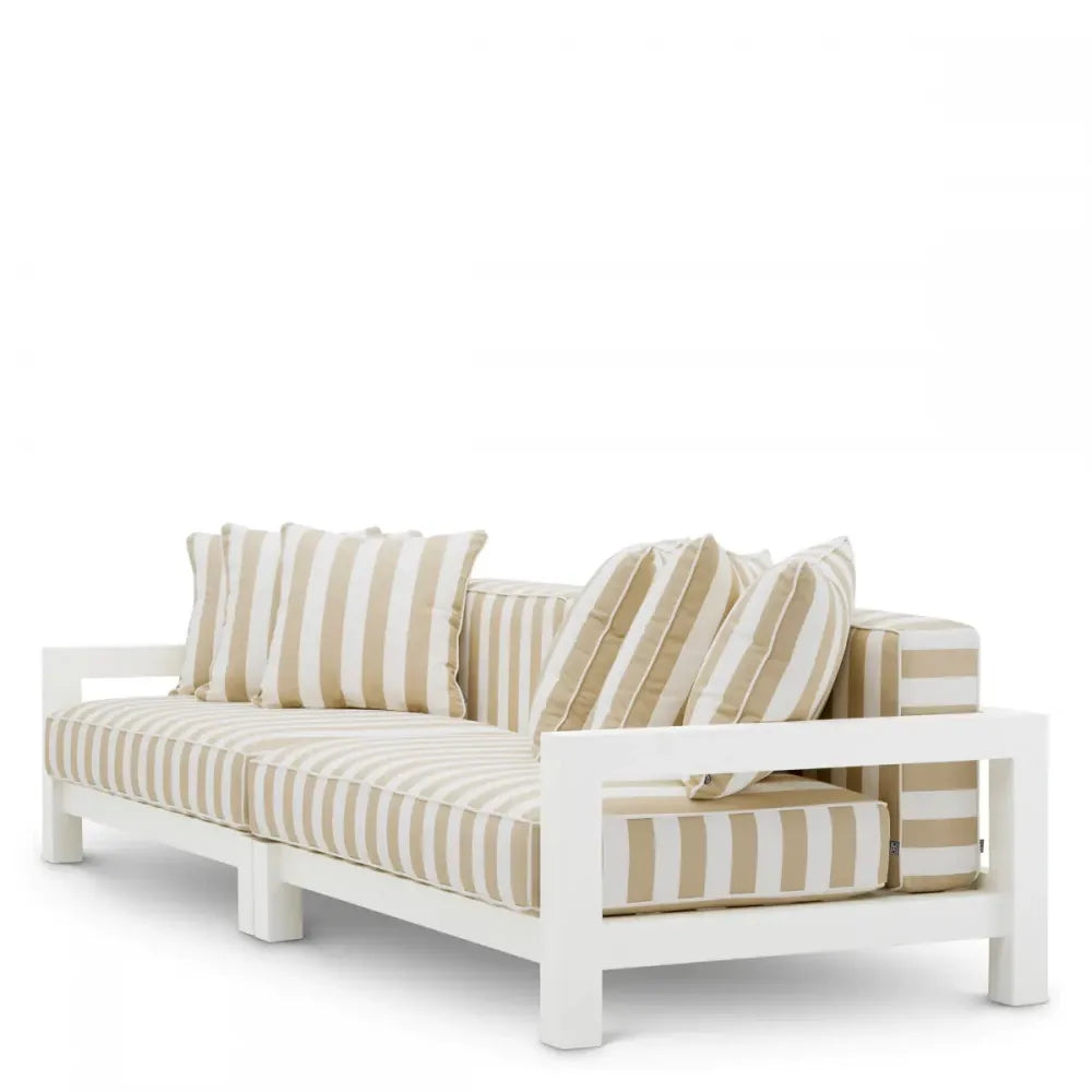 Canapea de exterior din Metal Alb si Stofa Alb/Bej H72xL273.5cm Cap-Antibes Eichholtz