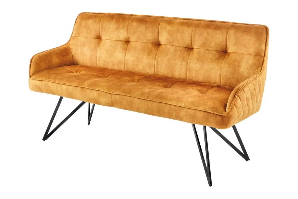 Banca din Metal Negru si Catifea Galben H84xL156cm Euphoria