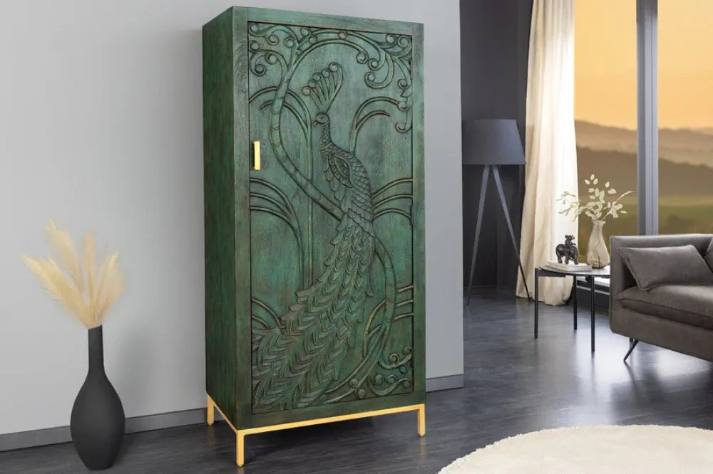 Dulap din Lemn de mango Verde si Metal Auriu L72xH166cm PEACOCK