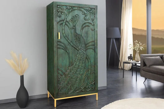 Dulap din Lemn de mango Verde si Metal Auriu L72xH166cm PEACOCK
