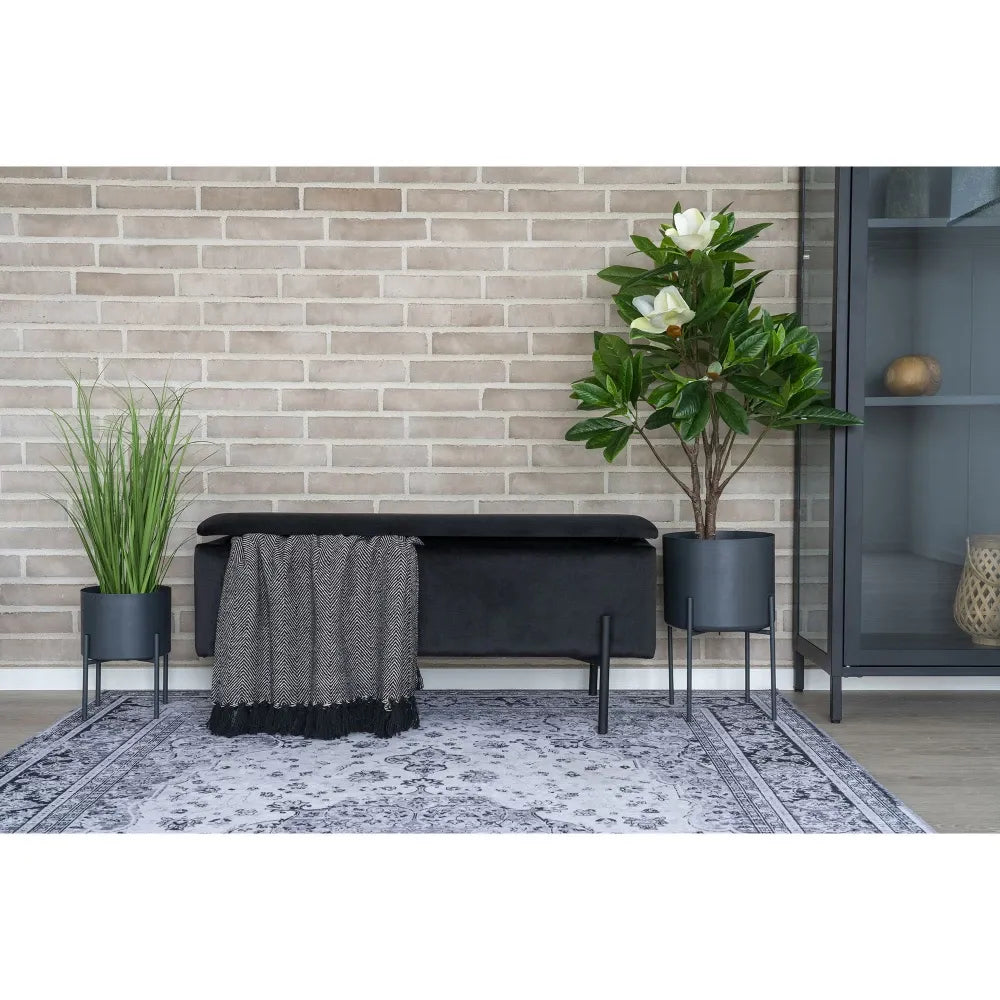 Bancheta din Metal Negru si Catifea Negru H43xL95cm Watford
