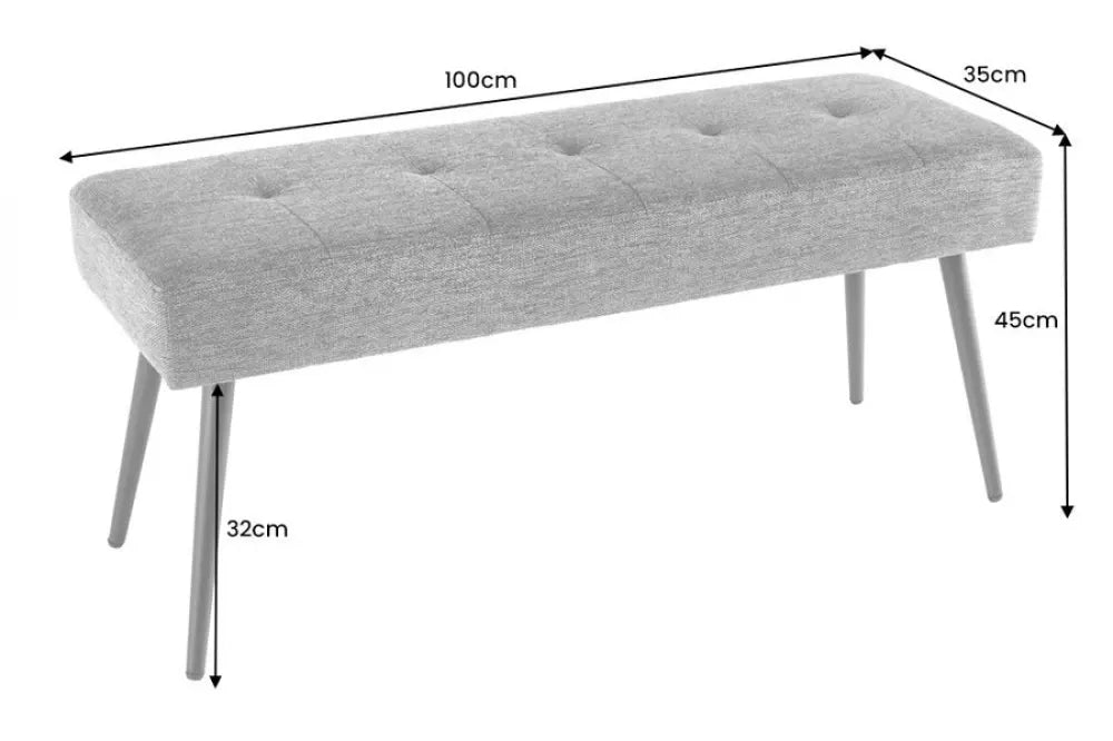 Bancheta din Metal Negru si Catifea Gri H42xL100cm Boutique