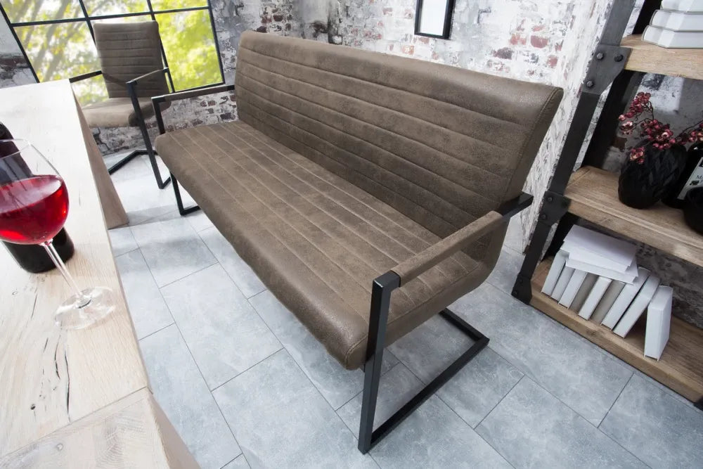 Banca din Metal Negru si Microfibra Maro taupe H88xL160cm Loft