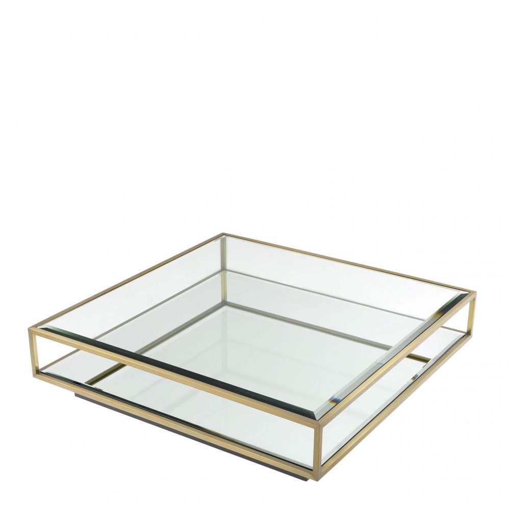 Masuta de cafea Patrata din Otel inoxidabil si Sticla Auriu/Transparent L120xH30cm Tortona