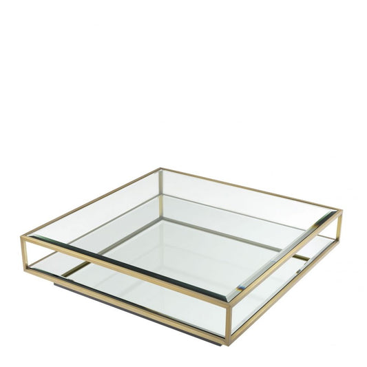 Masuta de cafea Patrata din Otel inoxidabil si Sticla Auriu/Transparent L120xH30cm Tortona