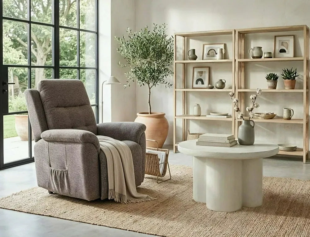 Masuta de cafea din MDF+Microciment Ecru D80xH45cm Rosalia