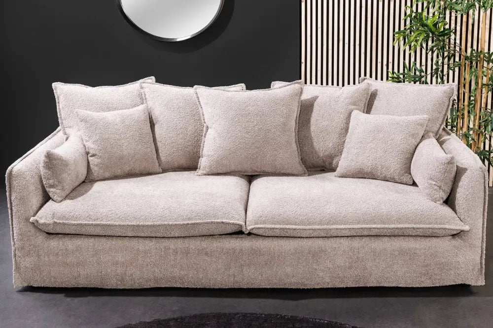 Canapea 3 locuri cu husa detasabila tapitat cu Stofa boucle Bej L200cm Heaven
