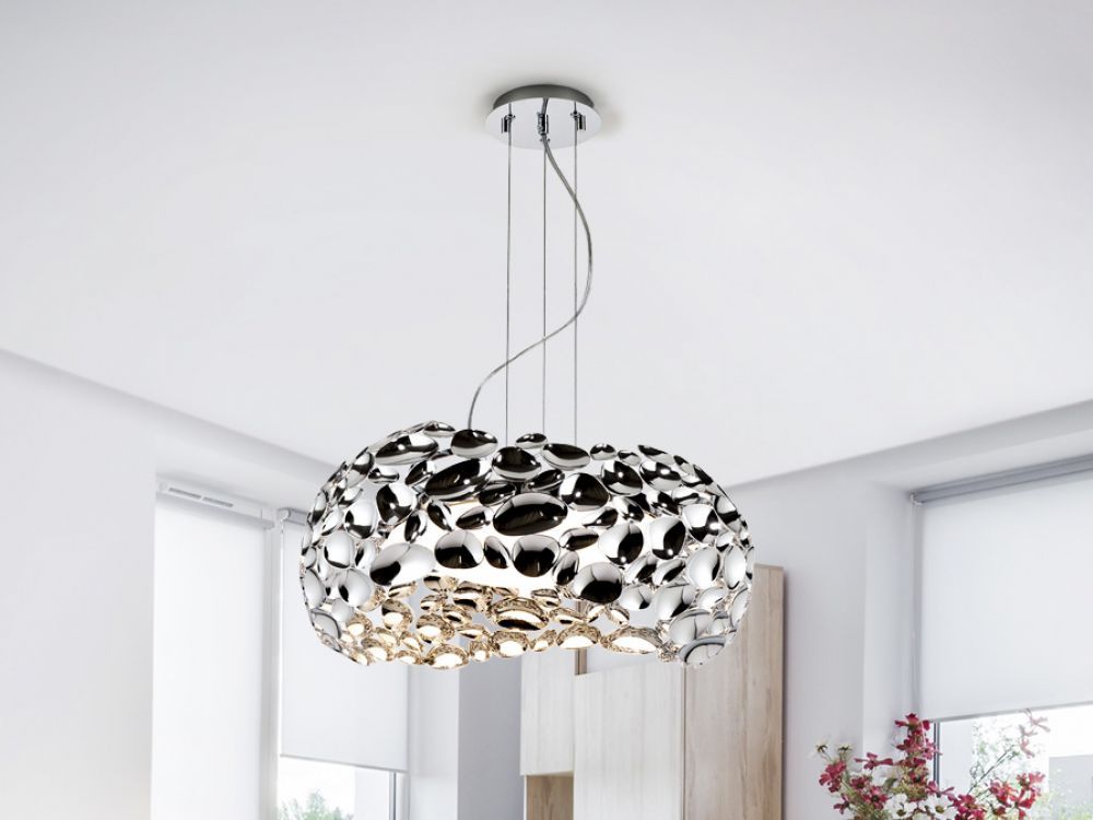 Lustra rotunda cu inaltime reglabila din Metal Argintiu cu 5 becuri D47xH135cm Narisa