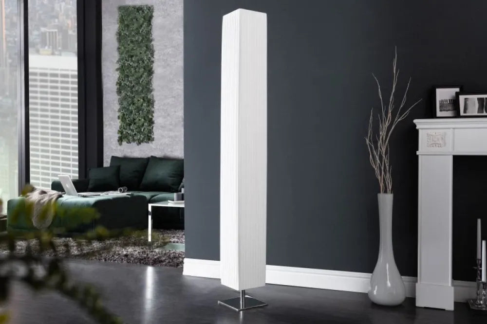 Lampa de podea din Metal Argintiu si Textil Alb H160xL20cm Paris