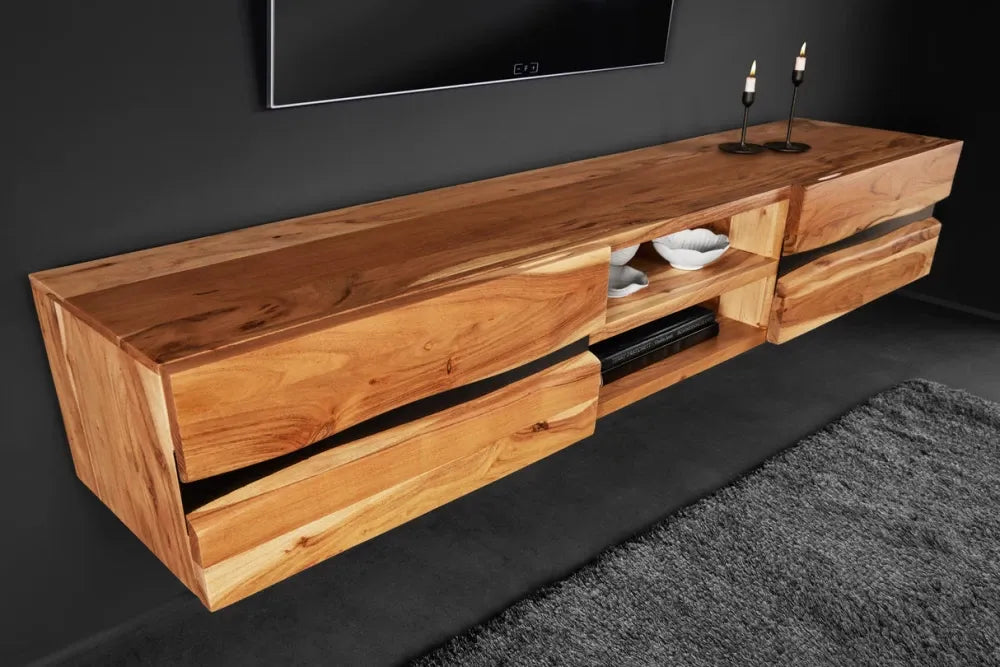 Comoda TV suspendata din Lemn de salcam Maro L160xH30cm AMAZONAS