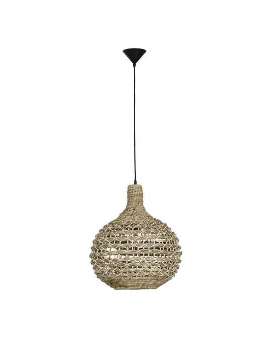 Pendul structura din Metal Negru si abajur din Ratan Bej H205xL46cm IP20 GRIFFIN